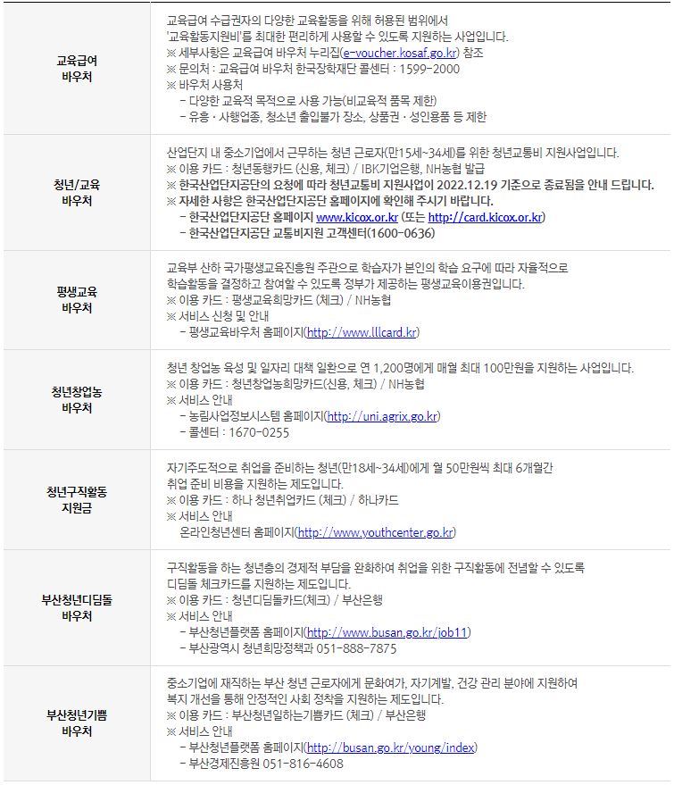 청년 및 교육 관련 바우처 내용