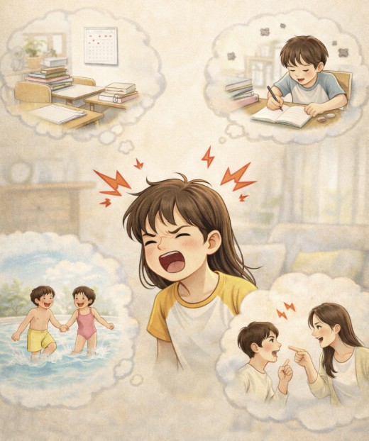 방학 중 짜증 내는 아이 이미지