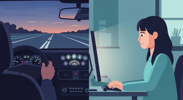 컴퓨터 작업과 야간 운전에서 시야가 편안해진 모습을 표현한 그림