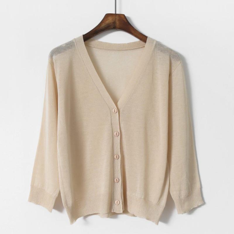 브이넥 기본 미니 긴팔 시스루 봄 크롭 니트 숏 여름 가디건