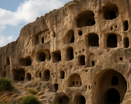 암반에 조성된 지하 도시 입구의 모습