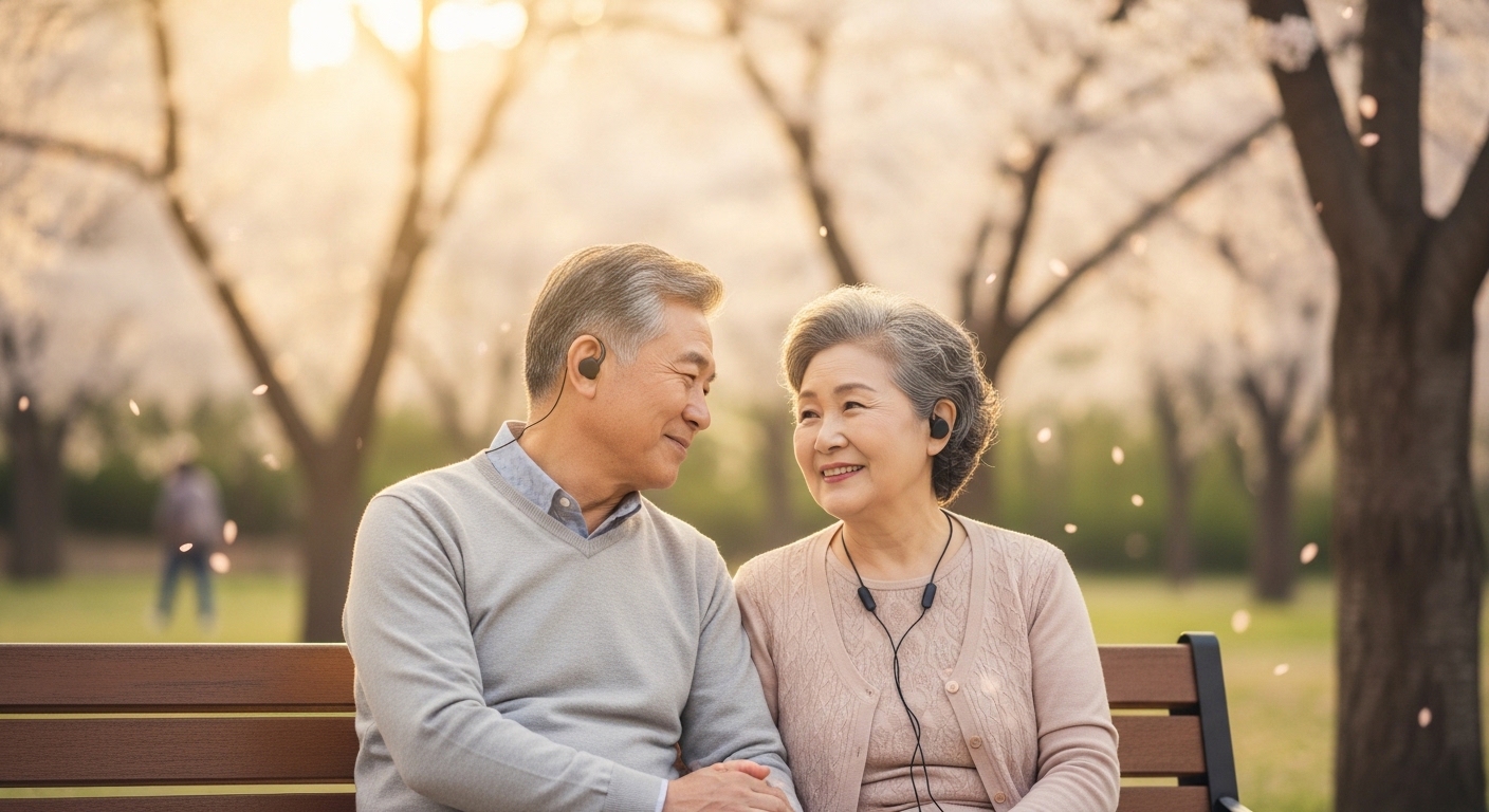 공원에 쉬고 있는 정다운 노부부