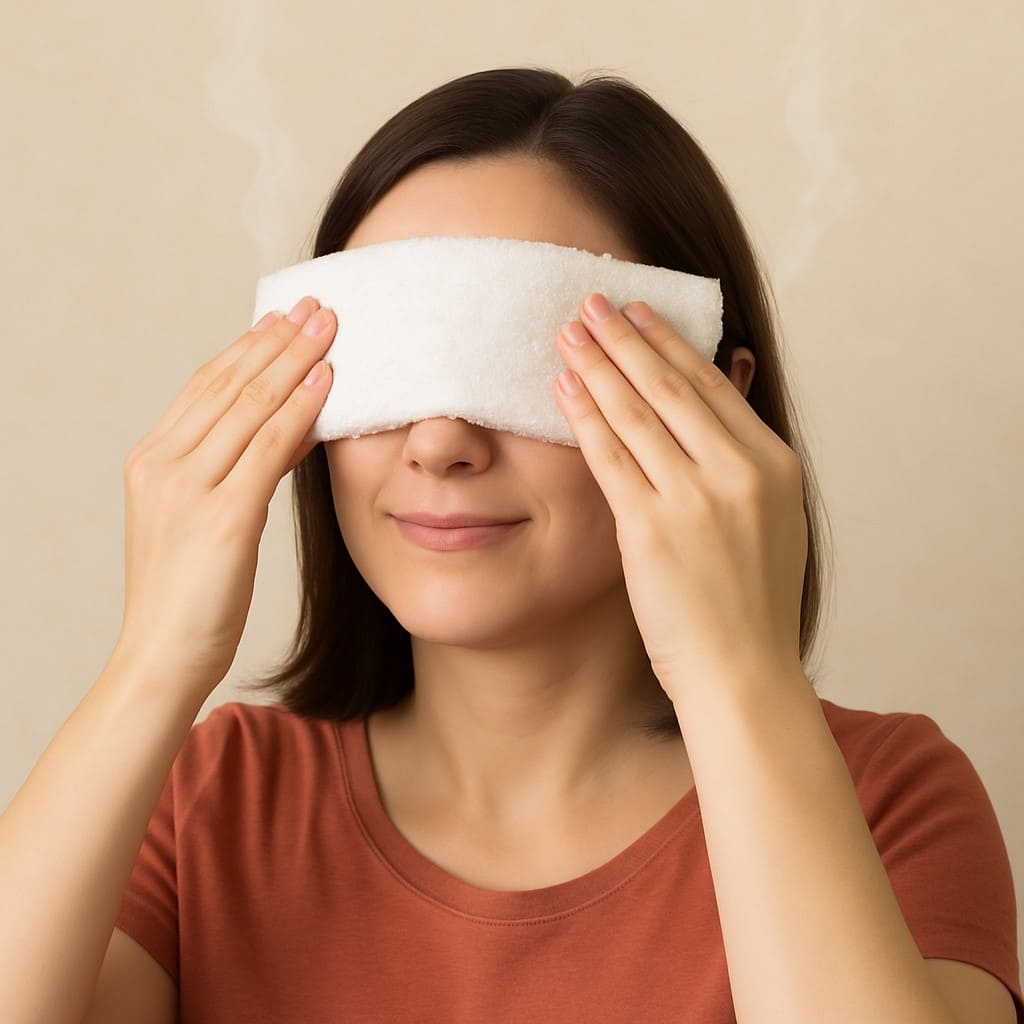 눈 피로를 풀기 위해 따뜻한 찜질중인 이미지