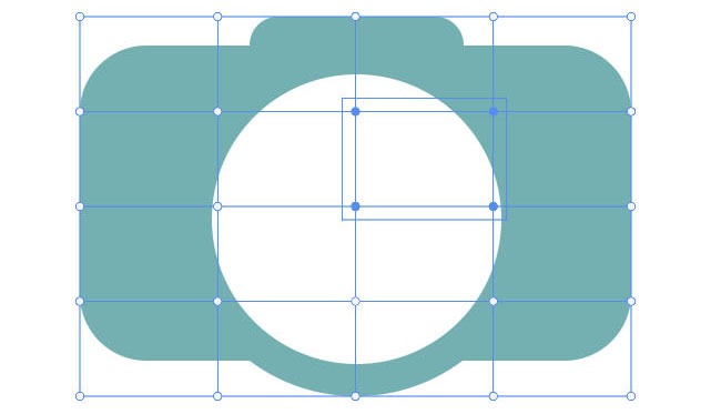 분할된 영역과 조절점, 여러 개의 조절점을 선택한 모습