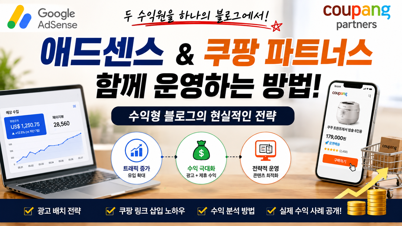 애드센스와 쿠팡 파트너스를 함께 운영하는 방법! 수익형 블로그의 현실적인 전략