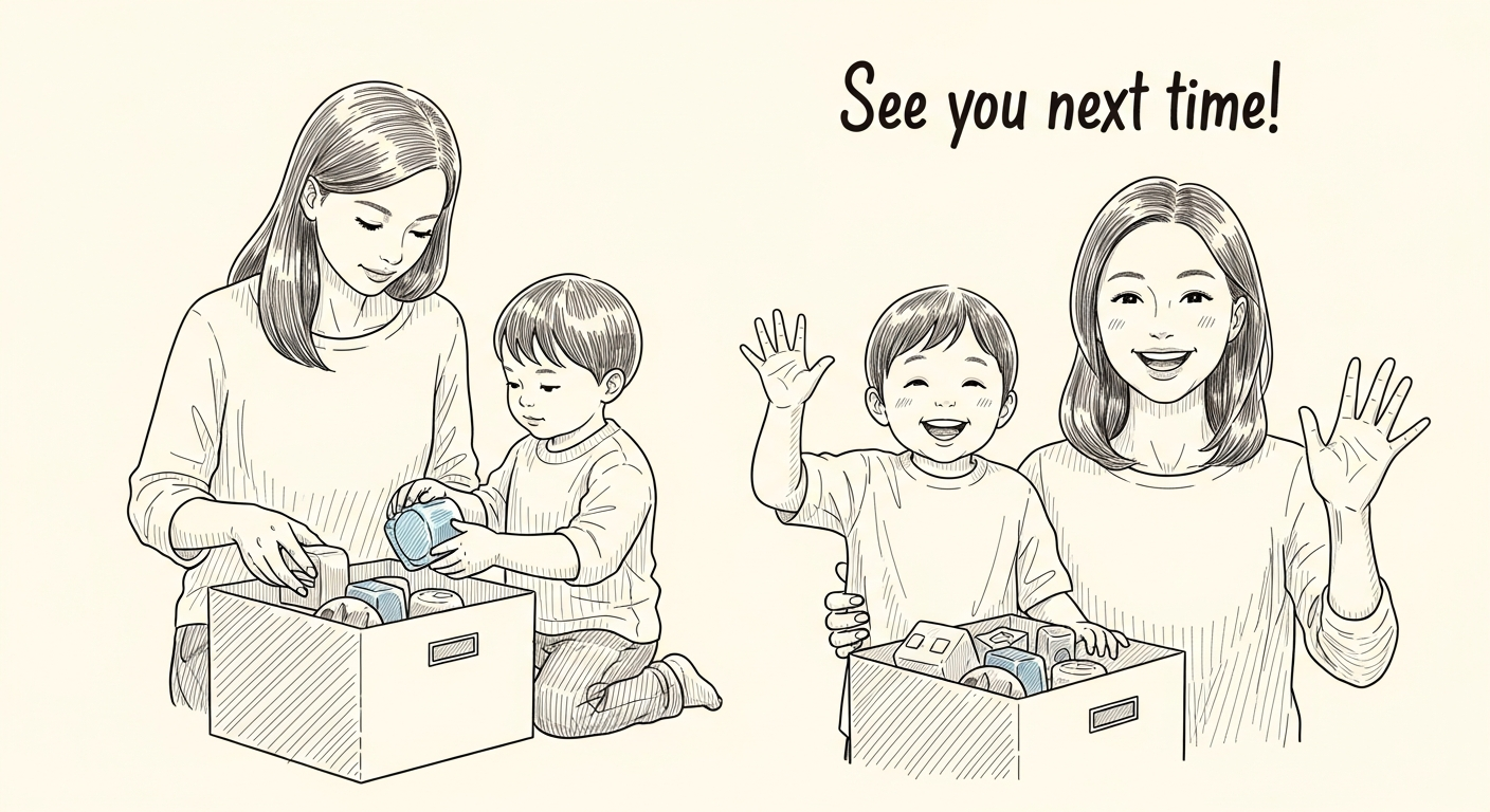 장난감을 정리하며 다음을 기약하는 모습