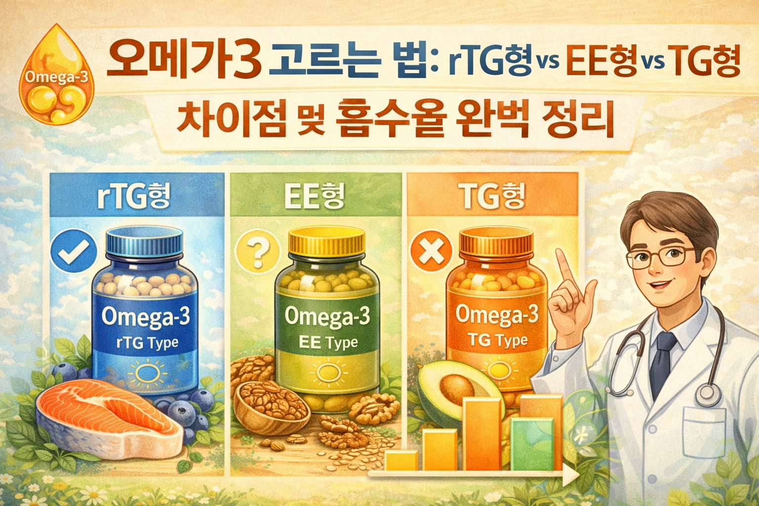 오메가3 고르는 법 rTG EE 차이점 및 흡수율 비교