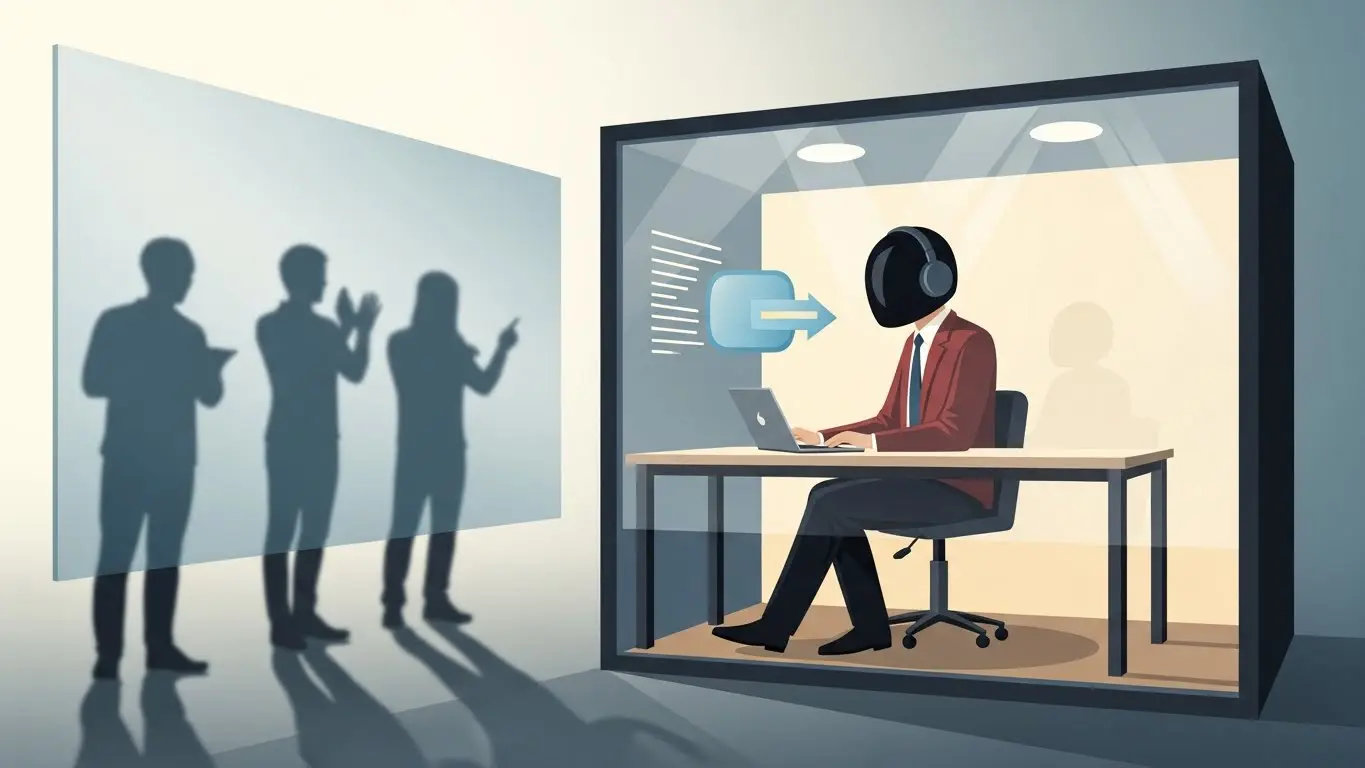 An illustration depicting the Chinese Room thought experiment with a person following symbol rules