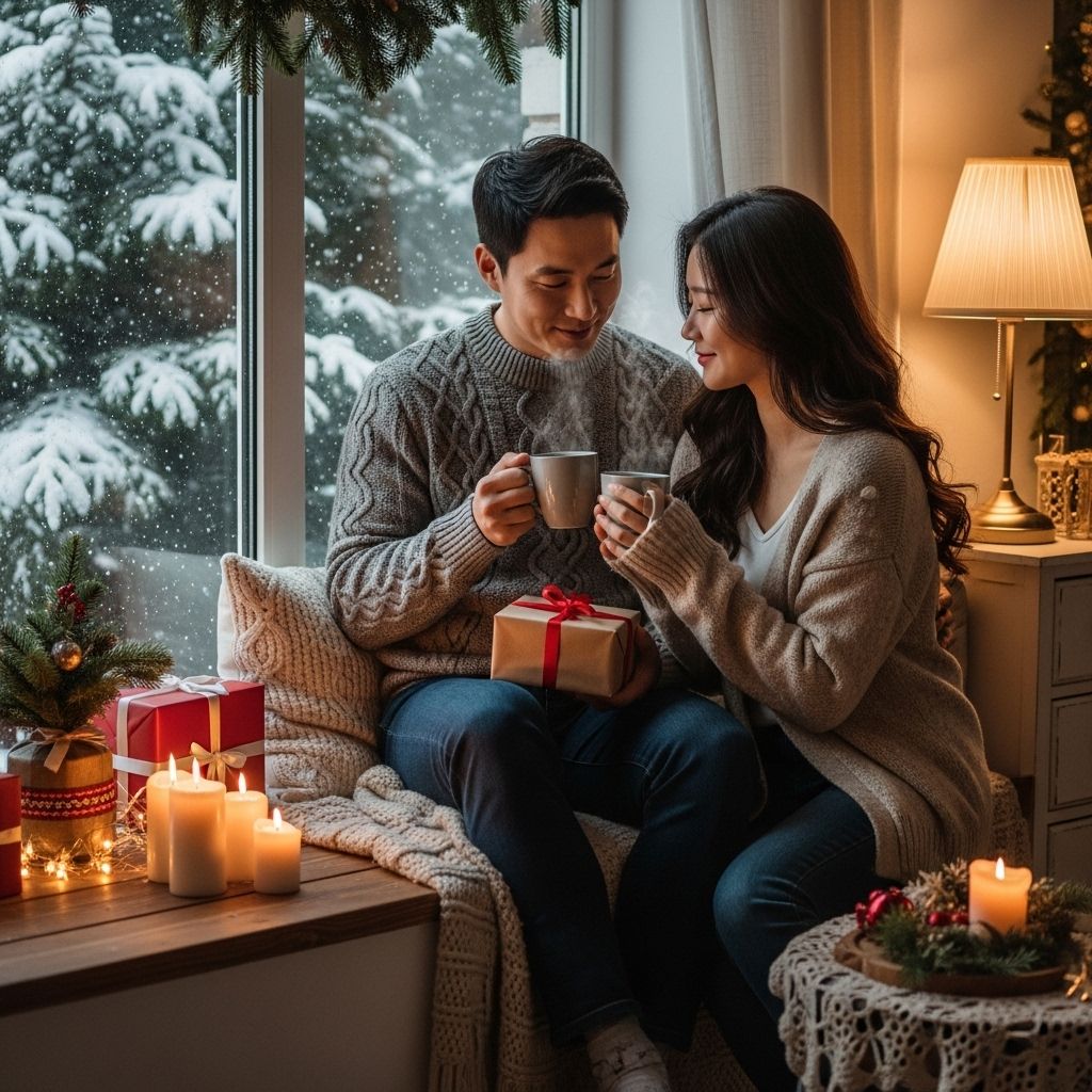 서울윈터페스타 청계천&amp;#44; 연인들이 마주 보며 커피를 마시고 있는 모습