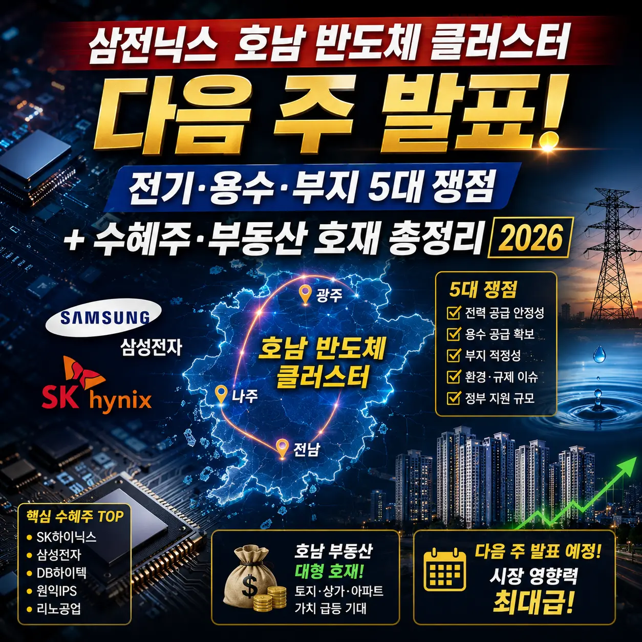 삼전닉스 호남 전남광주 반도체 클러스터 다음주 투자 발표 전기 용수 부지 수혜주 2026