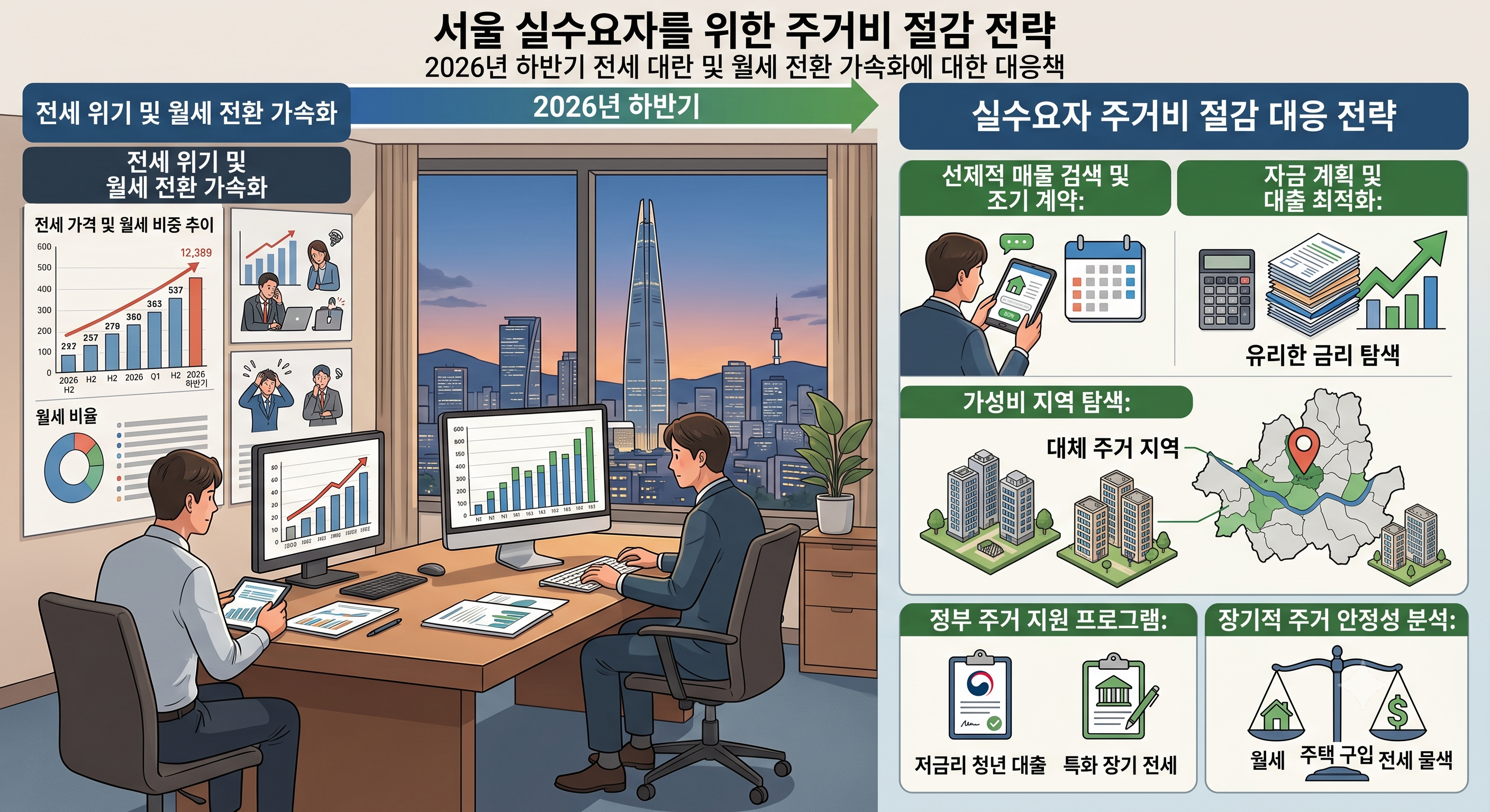 2026년 하반기 서울 아파트 전세 대란과 월세 전환 가속화에 따른 실수요자 주거 비용 절감 대응 전략