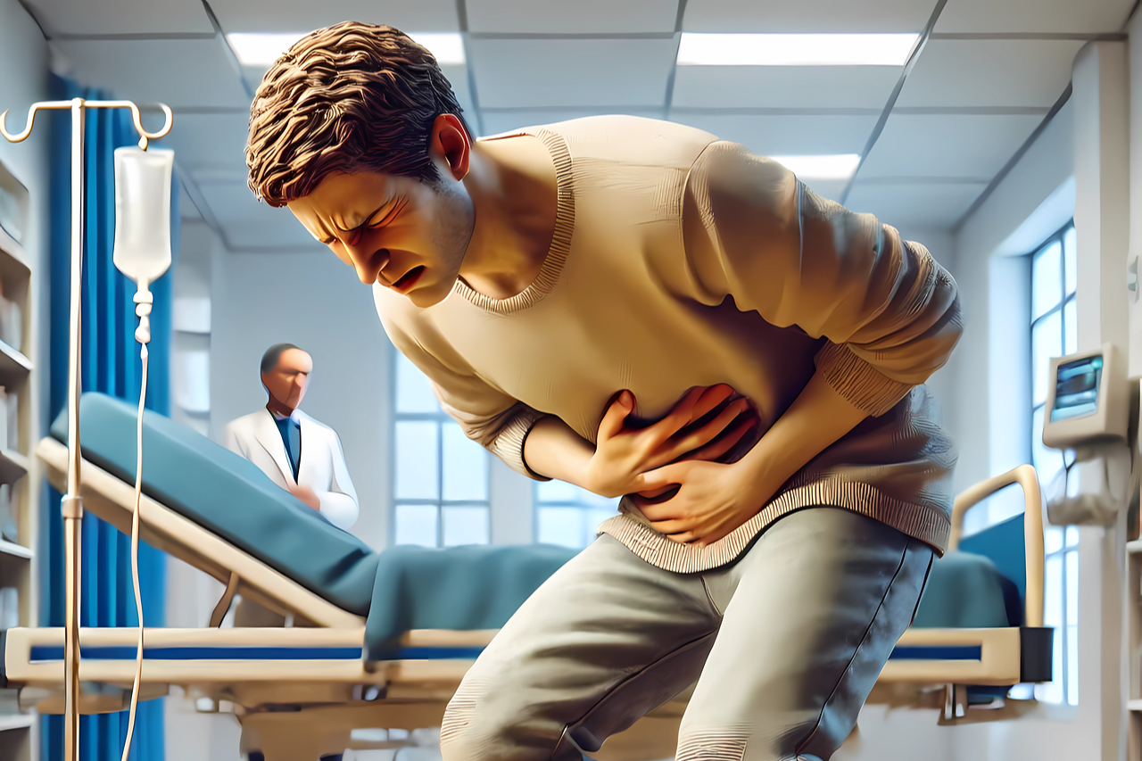 복통을 호소하는 사람의 모습