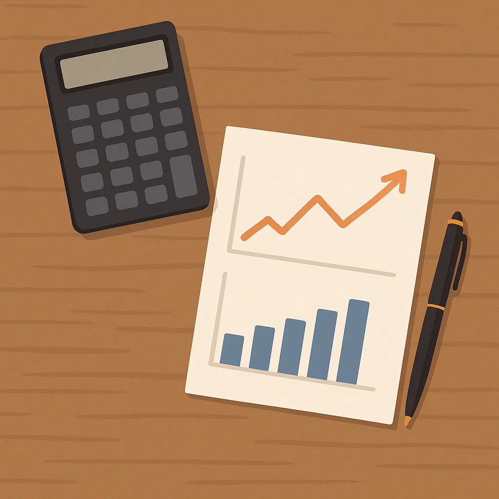 책상 위 배당 수익 차트와 계산기