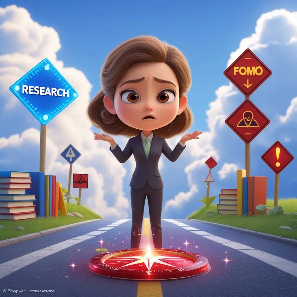 옵티미즘 코인 투자 전에 리서치에 대한 고민을 하고 있는 여성 CEO의 모습 이미지