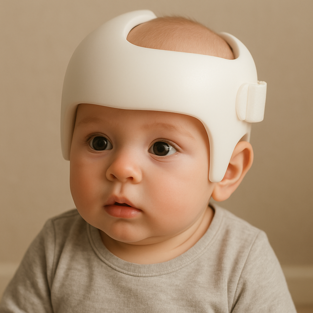 아기가 착용한 교정 헬멧 이미지