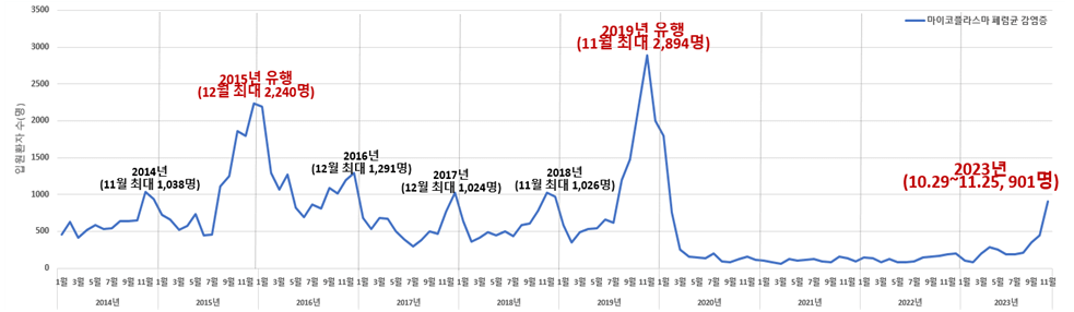 최근 10년간 월별 입원자 발생현황