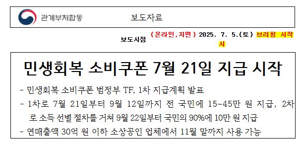 민생회복 소비쿠폰 브리핑 자료 정리