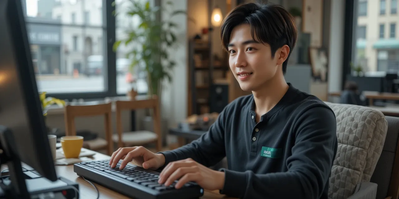 기계식 키보드 추천 제품 사용 후 만족스러운 표정을 짓는 모습