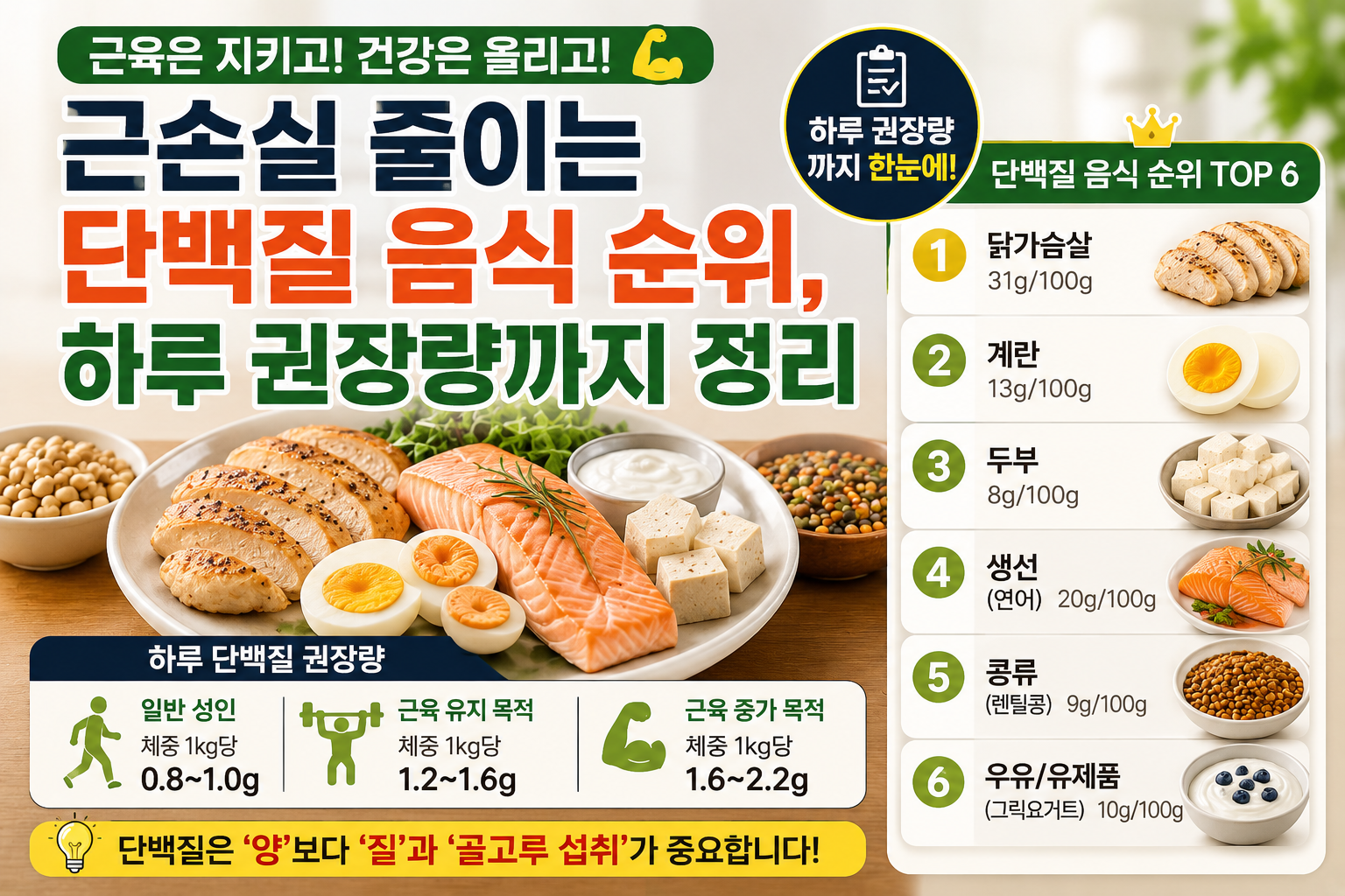 근손실 줄이는 단백질 음식종류와 순위, 하루 권장량까지 총정리