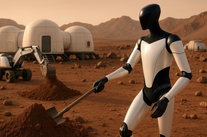 화성기지를 건살하고 있는 옵티머스 모습