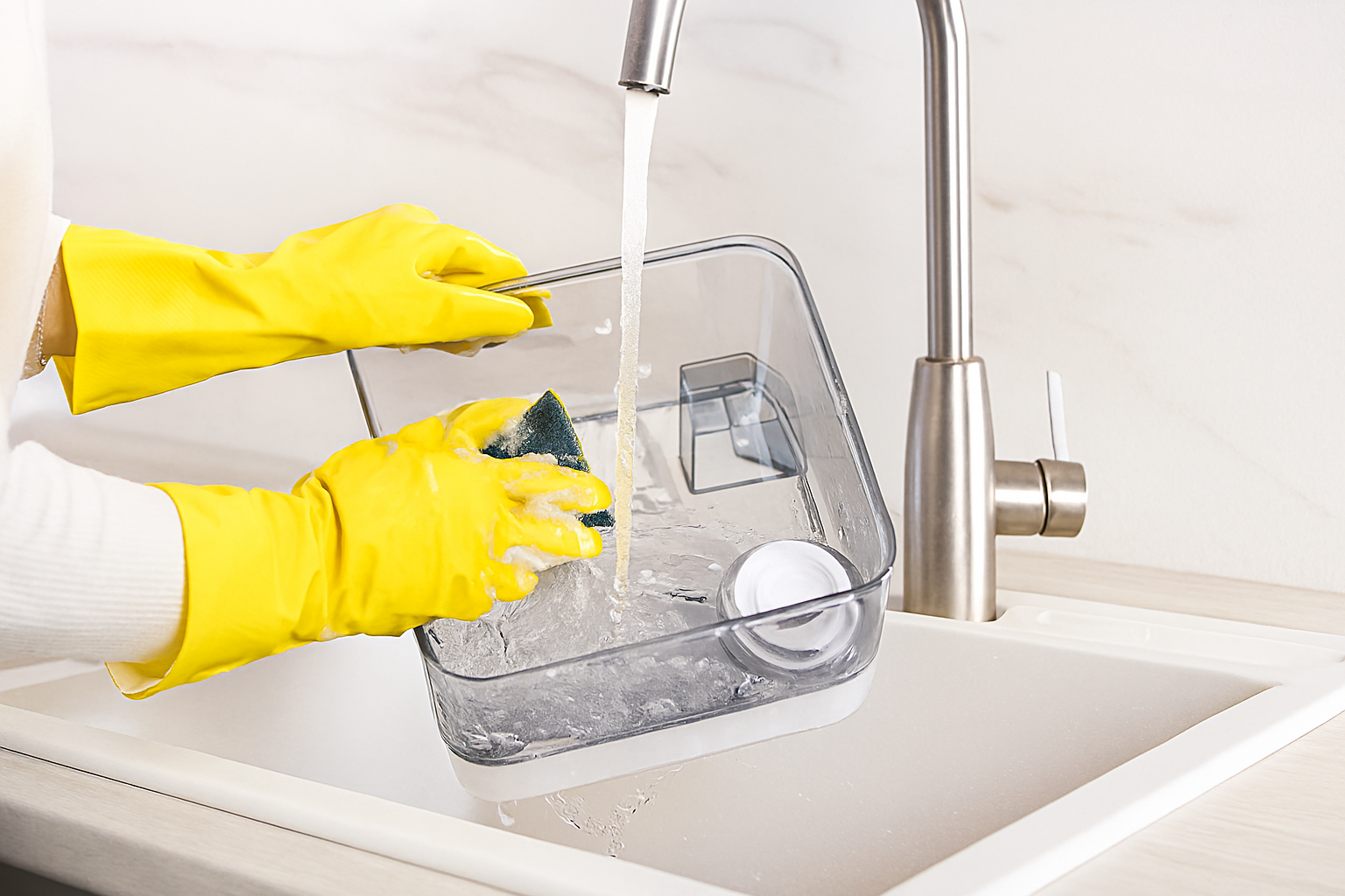 가습기 물통을 세척하는 모습의 이미지