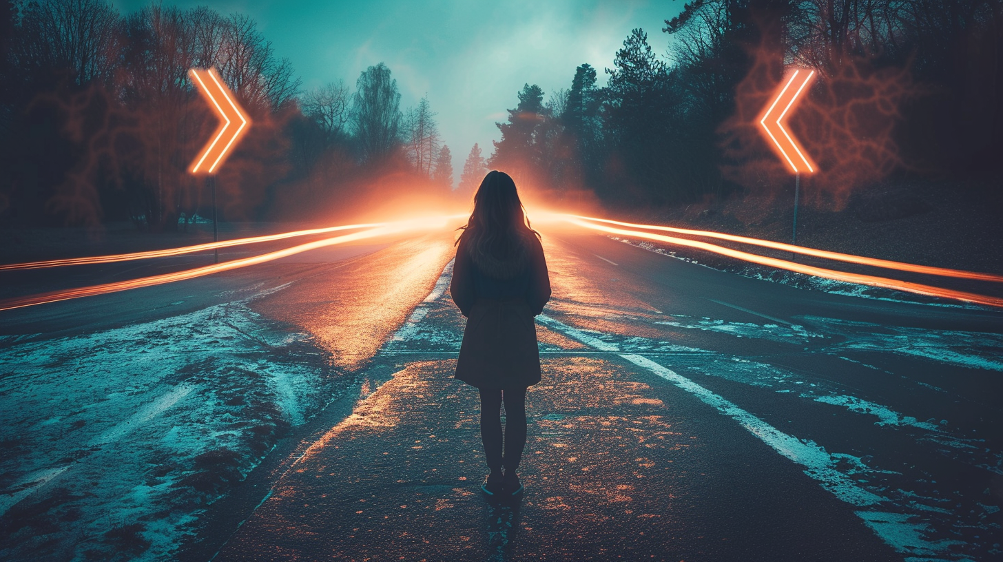 결정을 앞두고 주저하지 않고 나아가는 사람의 모습