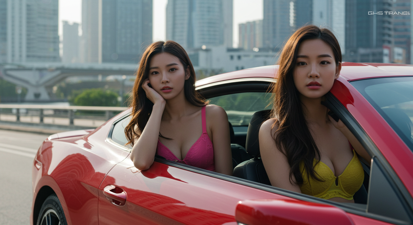 차 밖으로 몸을 내민 여자들