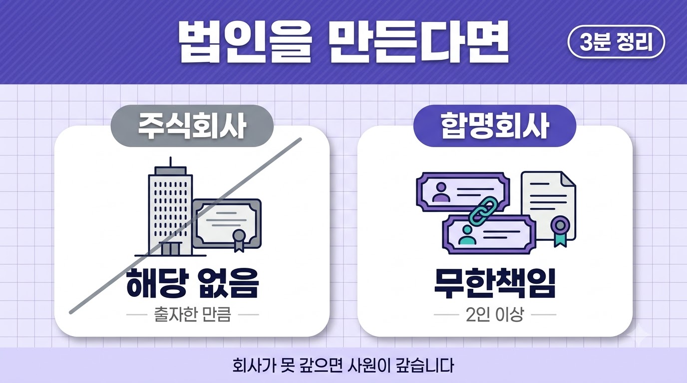 지도사 법인이 주식회사가 아니라 합명회사이며 사원이 무한책임을 진다는 내용을 나타낸 이미지