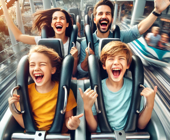 테마파크를 즐기는 가족의 모습