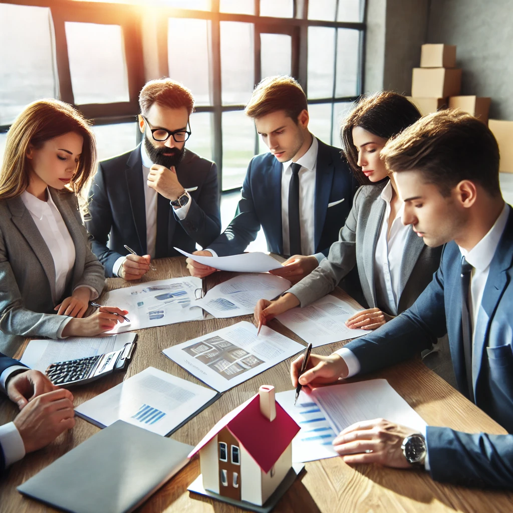 부동산 전문가들이 평가 자료를 검토하고 있는 모습