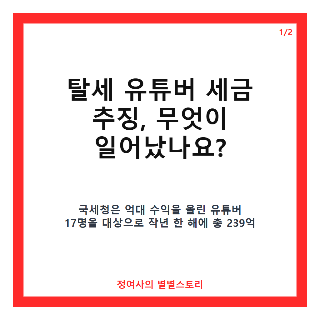 탈세 유튜버 세금 추징 현황과 국세청의 집중 세무조사 전략 카드뉴스 1