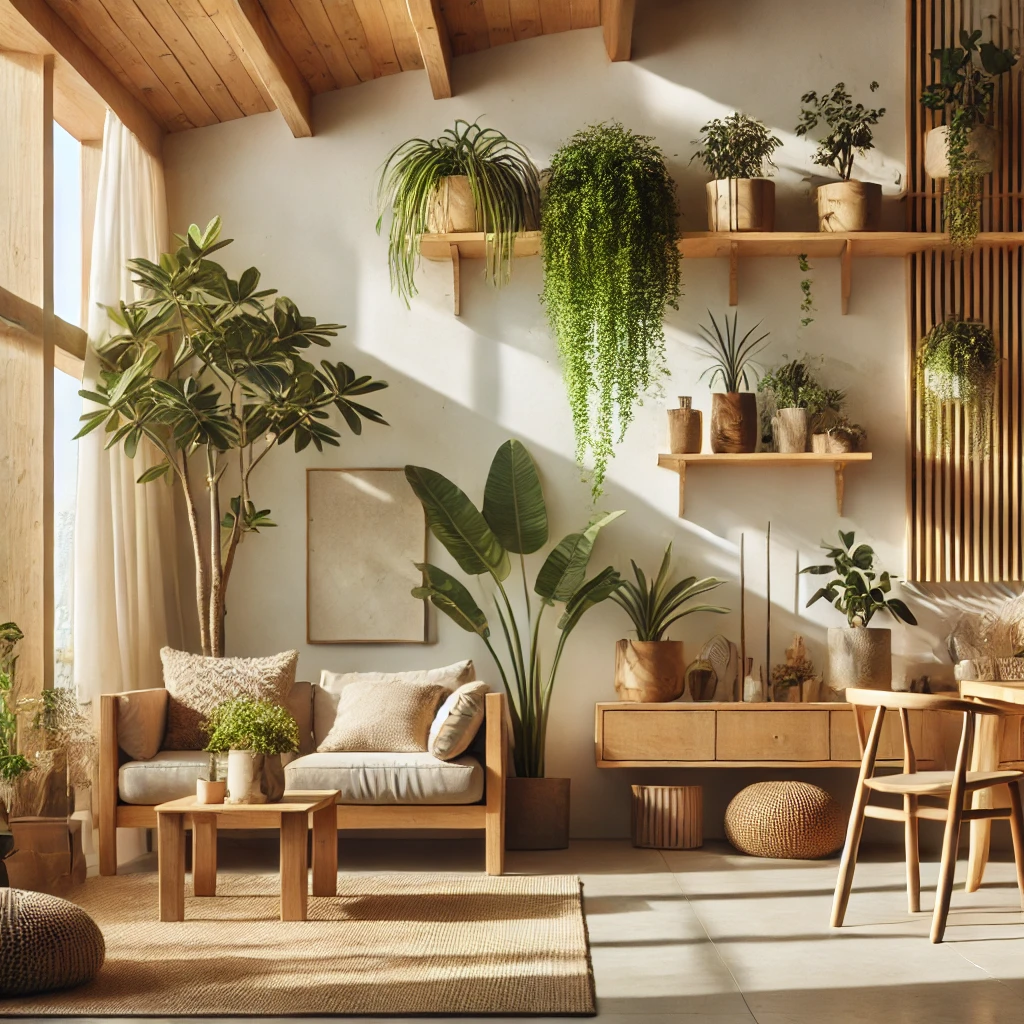 자연 소재와 식물을 활용한 지속 가능한 인테리어 공간 – 환경을 고려한 디자인이 주는 따뜻한 분위기를 담았습니다