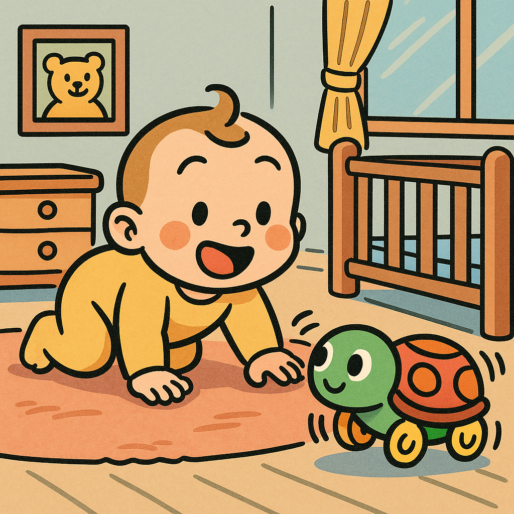 뒤집기 → 기기 시작하는 아기에게 필요한 ‘움직이는 장난감’