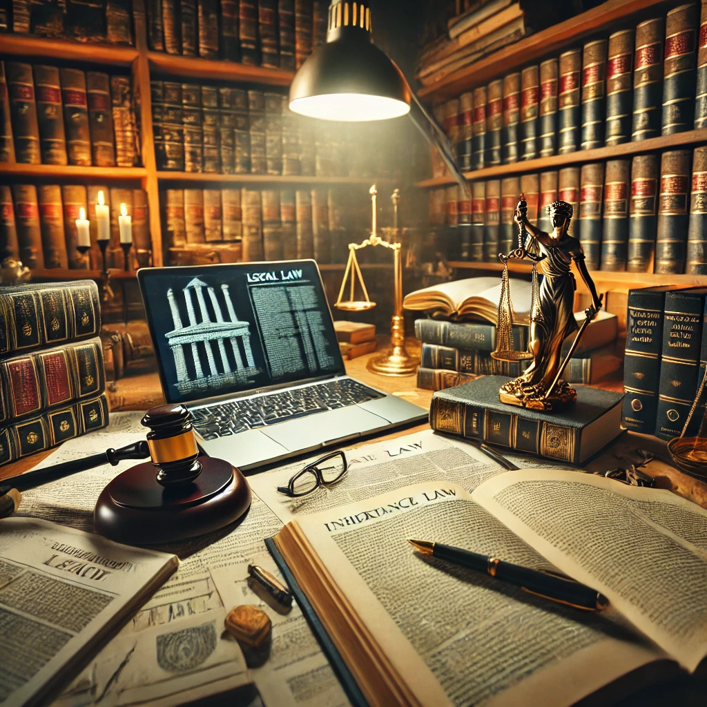 상속권 상실 관련 법률 서적을 연구하는 법률 전문가의 책상