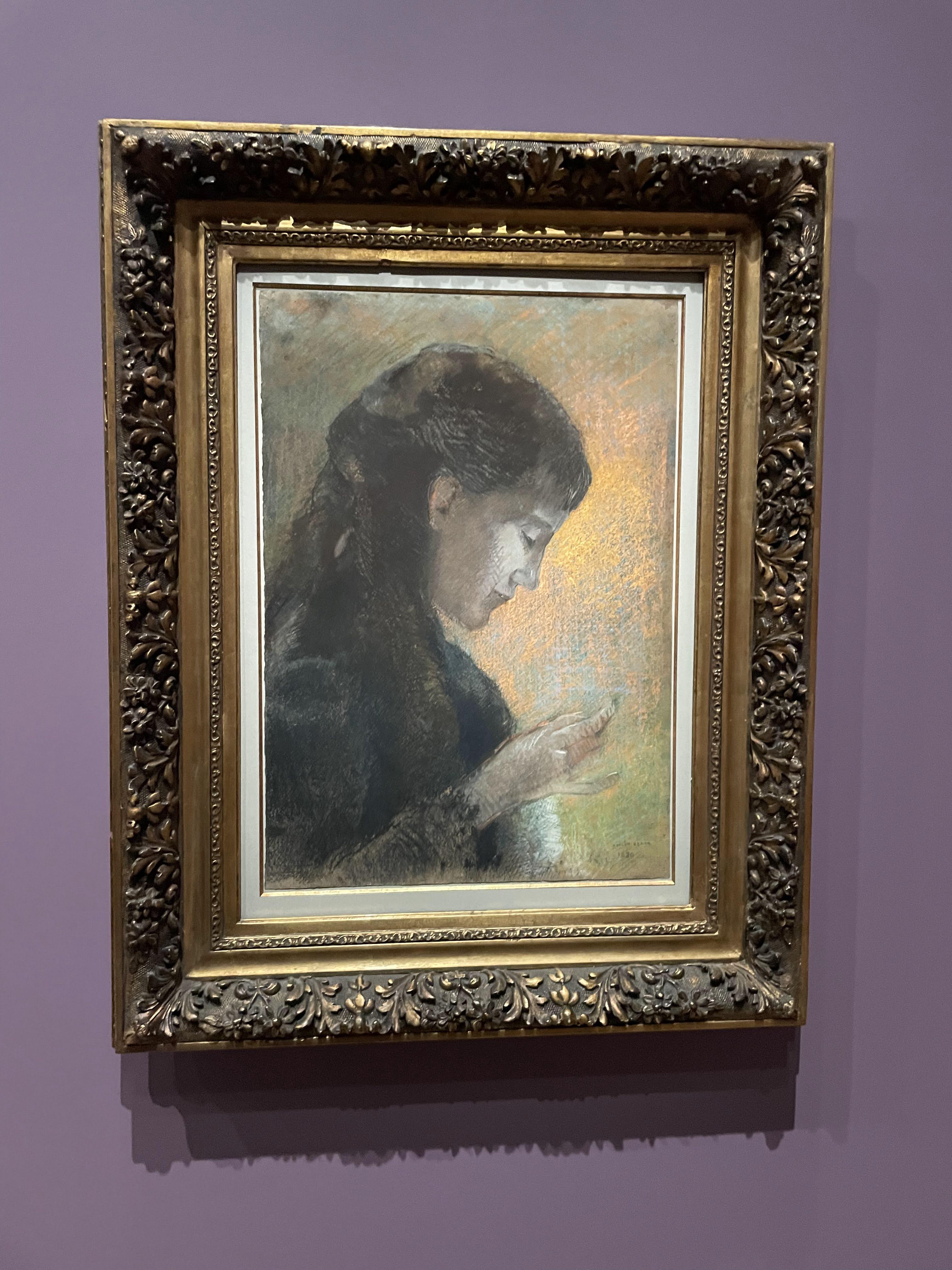 Odilon Redon, Camille Redon brodant, pastel sur paier, 1880.