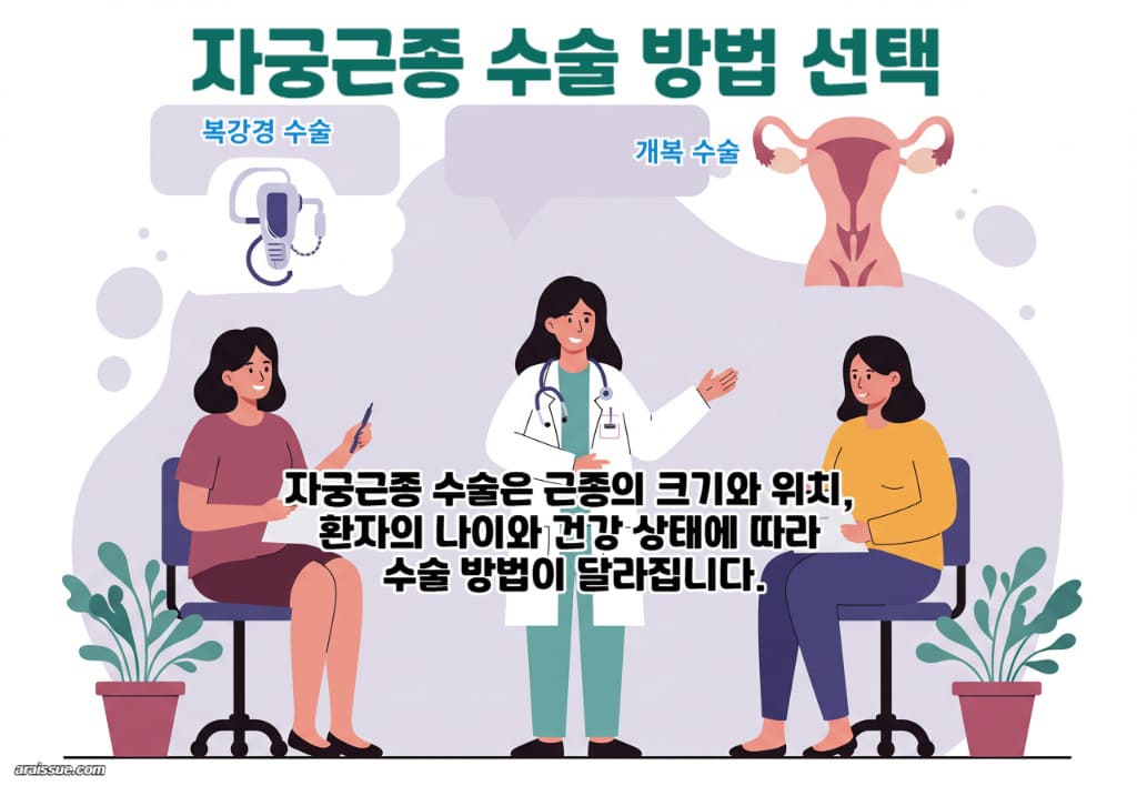자궁근종 수술은 근종의 크기와 위치, 환자의 나이와 건강 상태에 따라 수술 방법이 달라집니다.