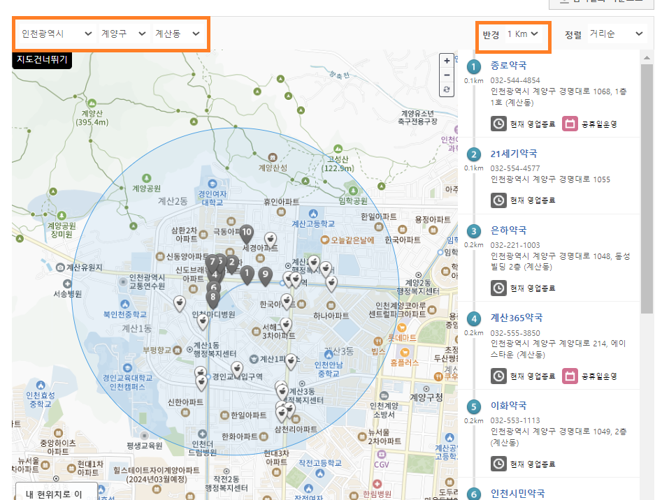 추석 연휴 문여는 병원 및 약국