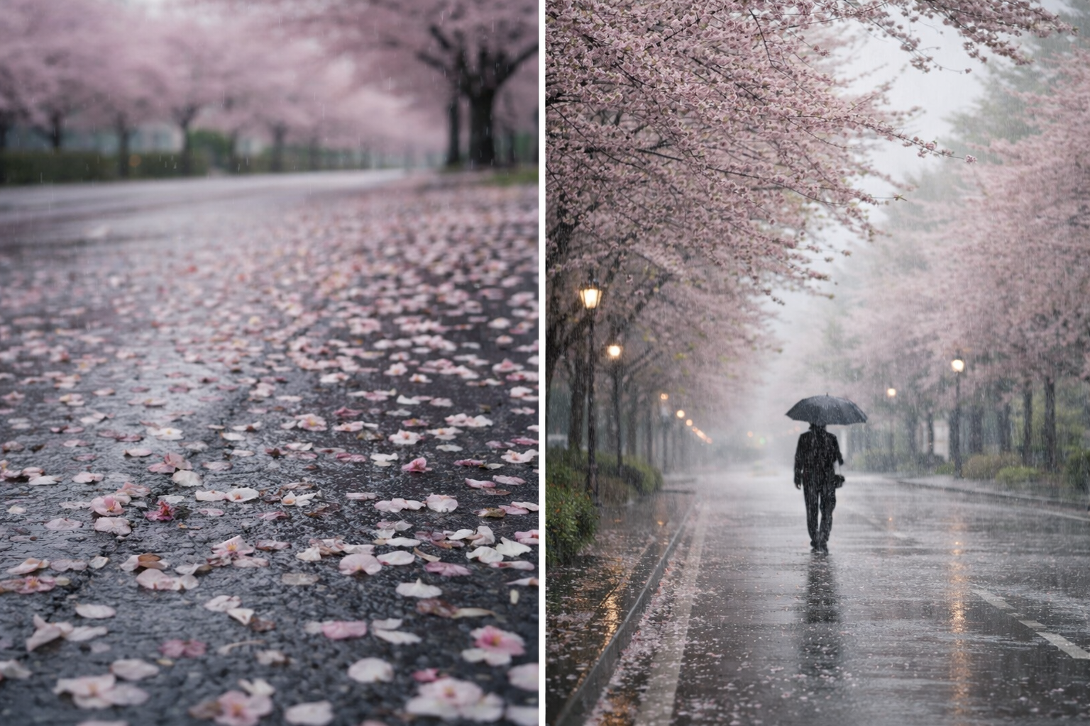AI로 생성한 비 내리는 벚꽃길