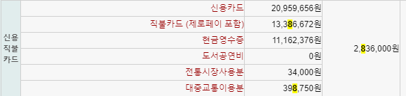 작년 신용직불카드 사용 내역