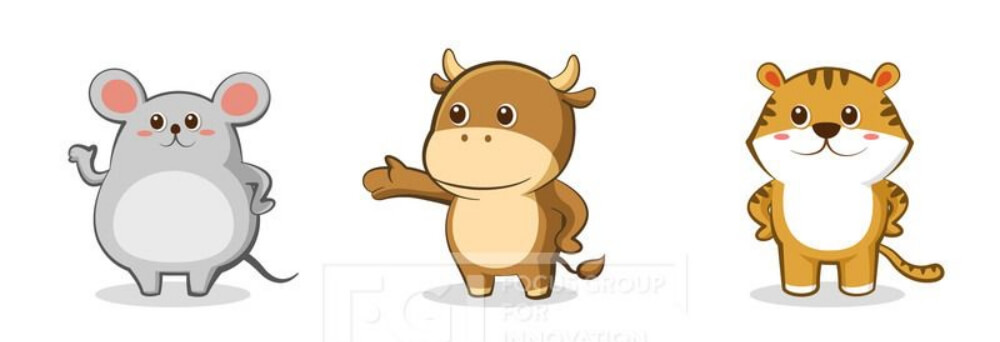 쥐, 소, 호랑이 띠 일러스트