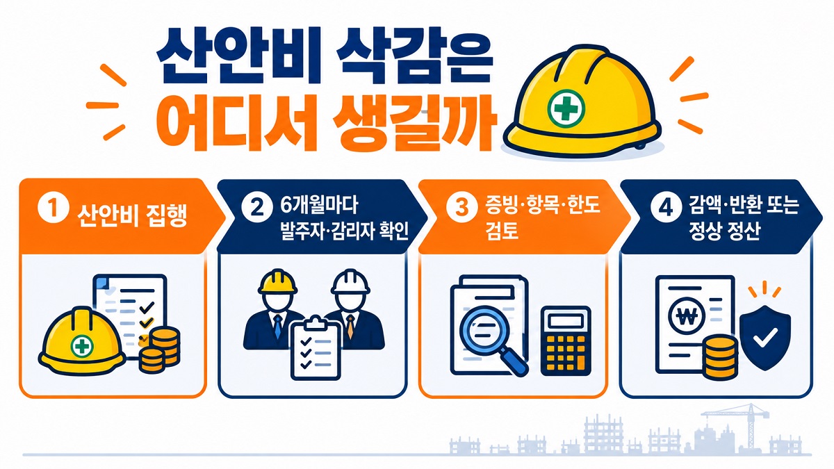 산업안전보건관리비 집행부터 발주자 확인, 감액·반환까지의 흐름도