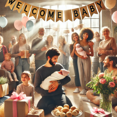 아기의-탄생을-축하하는-사람들의-모습