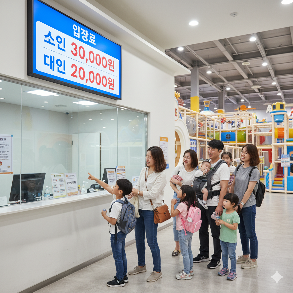 2025년 두리랜드 입장료 가격표. 소인 30,000원, 대인 20,000원으로 표시되어 있다.