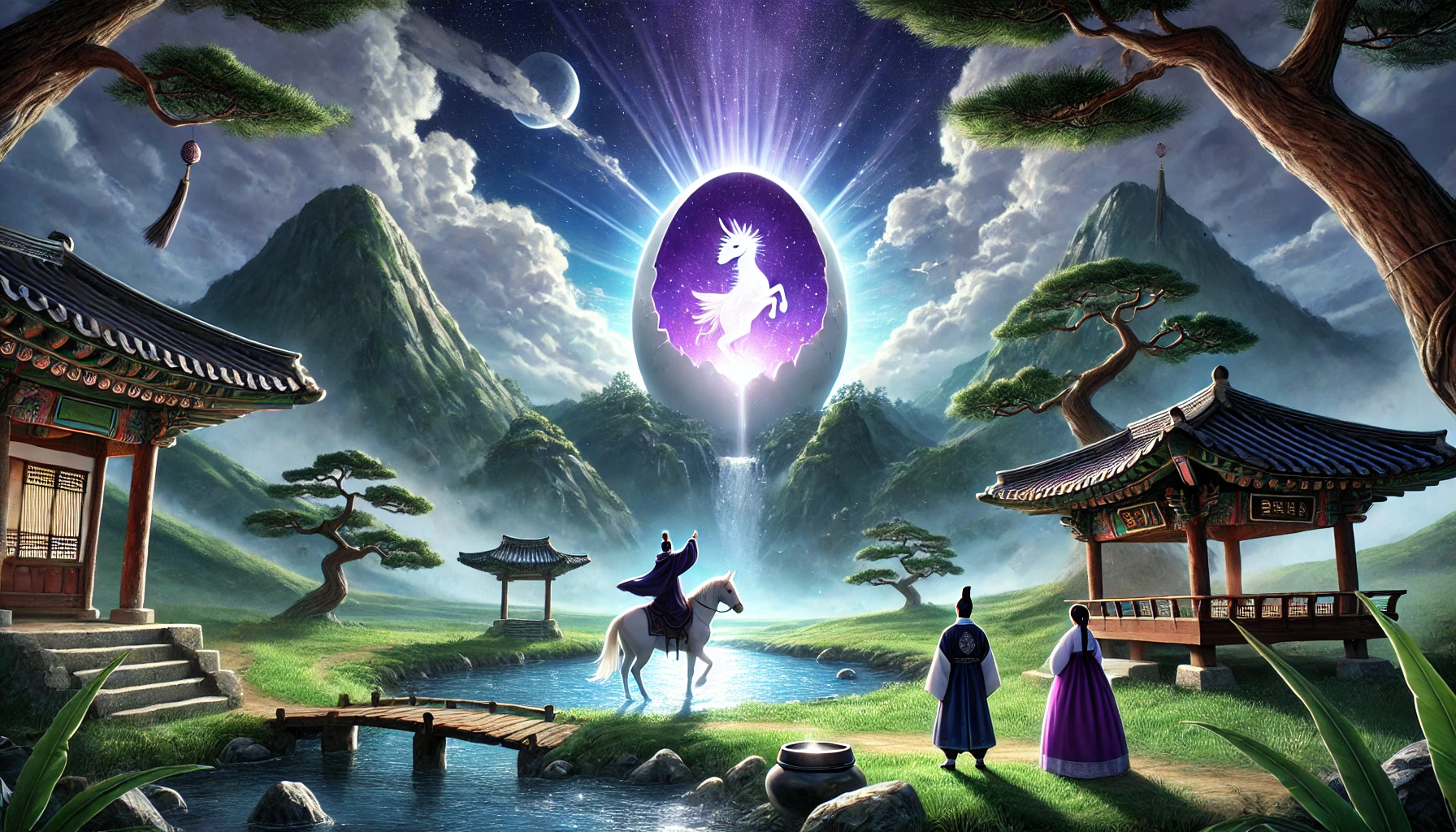 신라의 건국 신화에서 혁거세 거서간의 탄생 순간을 그린 애니