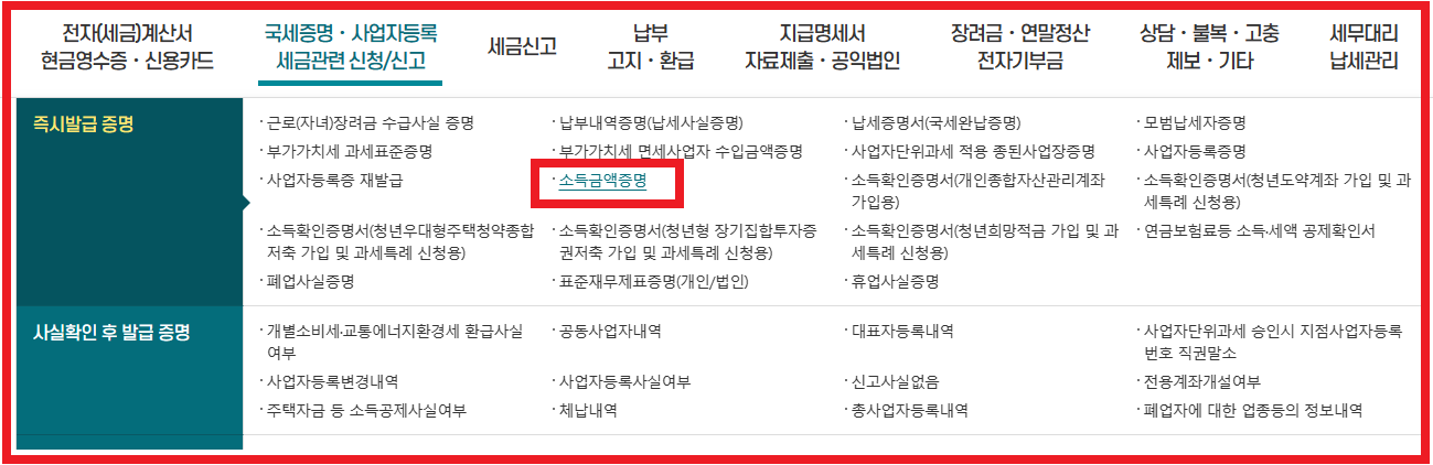 전년도 소득금액증명원 발급 방법 및 신청기간 알아보기