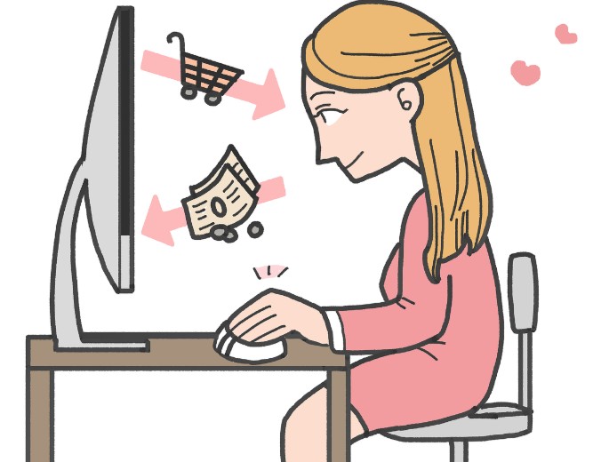 온라인 쇼핑을 하는 여자의 그림
