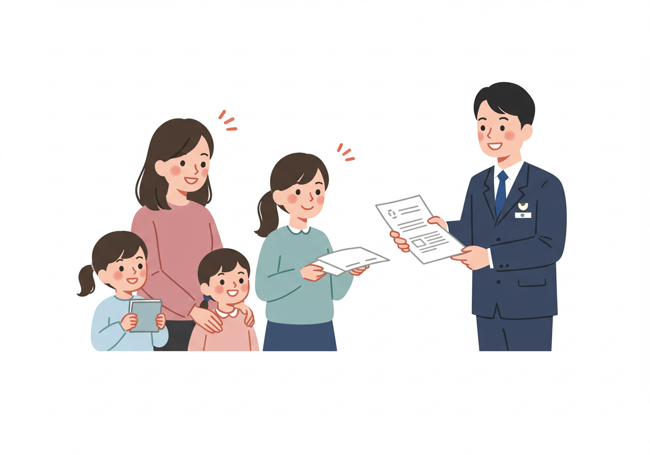 한부모 또는 다문화가족이 지원금을 수령하는 따뜻한 분위기의 장면 1