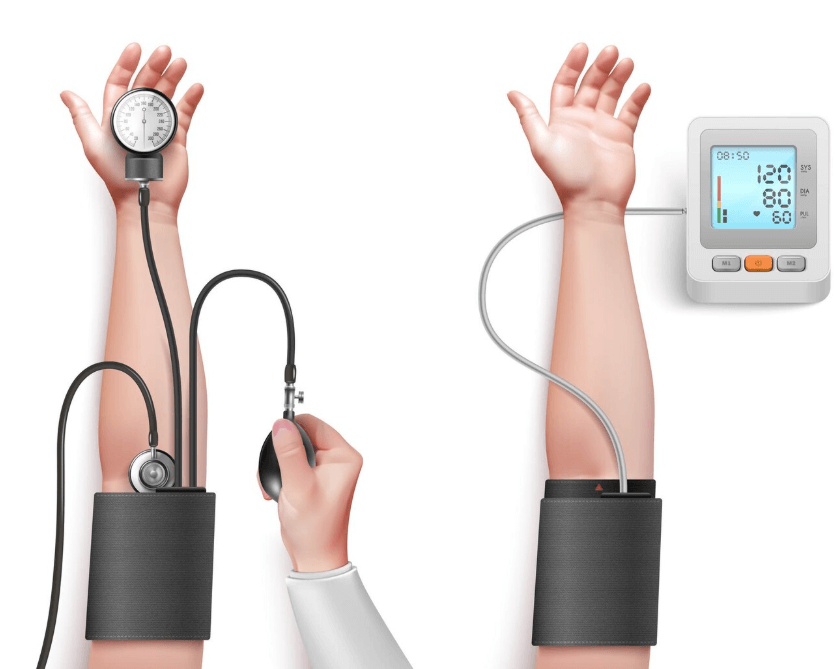 환자의 혈압을 재는 모습