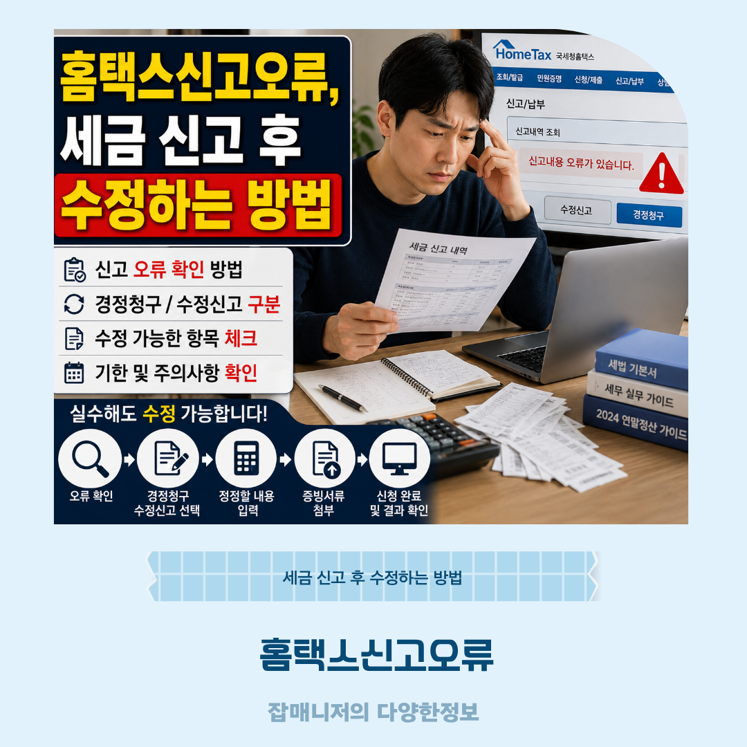 홈택스신고오류, 세금 신고 후 수정하는 방법