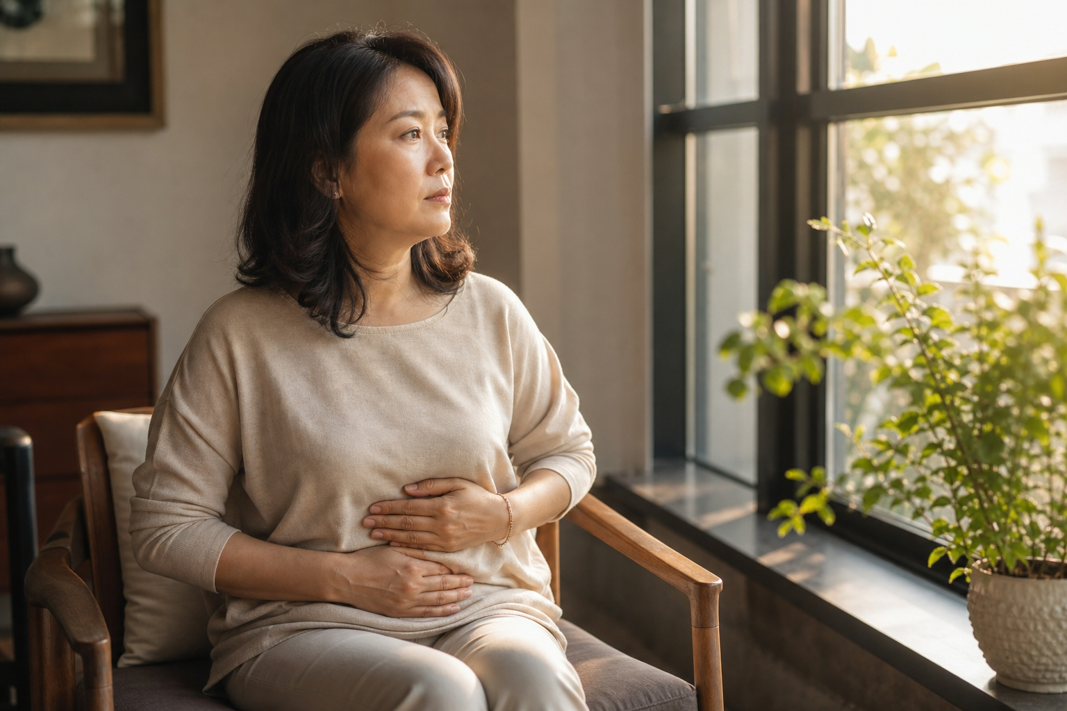 장건강 염증 복부통증 중년여성